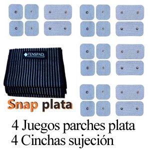 Pack 4 cinchas elásticas + 4 juegos de parches snap plata