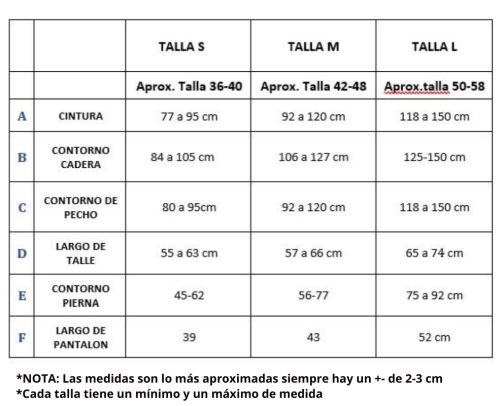 talla chaleco y pantalón electroestimulación